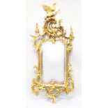 A DECORATIVE CHINESE CHIPPENDALE STYE GILT FRAMED PIER MIRROR, 20TH CENTURY, with ho-ho bird