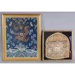 TWO 19TH CENTURY CHINESE DRAGON SUBJECT SILK EMBROIDERIES, worked in satin stitch and gilt thread,