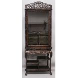 A 19TH/20TH CENTURY CHINESE HARDWOOD DISPLAY CABINET, with framed glass door enclosing shelves,