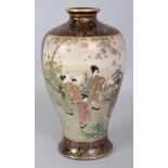 A GOOD JAPANESE MEIJI PERIOD KINKOZAN STYLE SATSUMA EARTHENWARE VASE, the sides of the baluster form