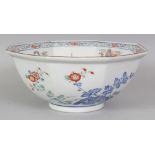 A GOOD QUALITY JAPANESE KAKIEMON OCTAGONAL PORCELAIN BOWL, finely decorated to the interior with