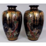 AN UNUSUAL LARGE PAIR OF EARLY 20TH CENTURY SIGNED JAPANESE SATSUMA EARTHENWARE VASES, each