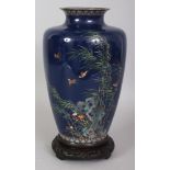 A FINE QUALITY SIGNED JAPANESE GOLD WIRE CLOISONNE VASE BY HAYASHI KODENJI, together with a wood box