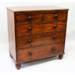 A GOOD VICTORIAN MAHOGANY STRAIGHT FRONT CHEST of two short and three long drawers with turned