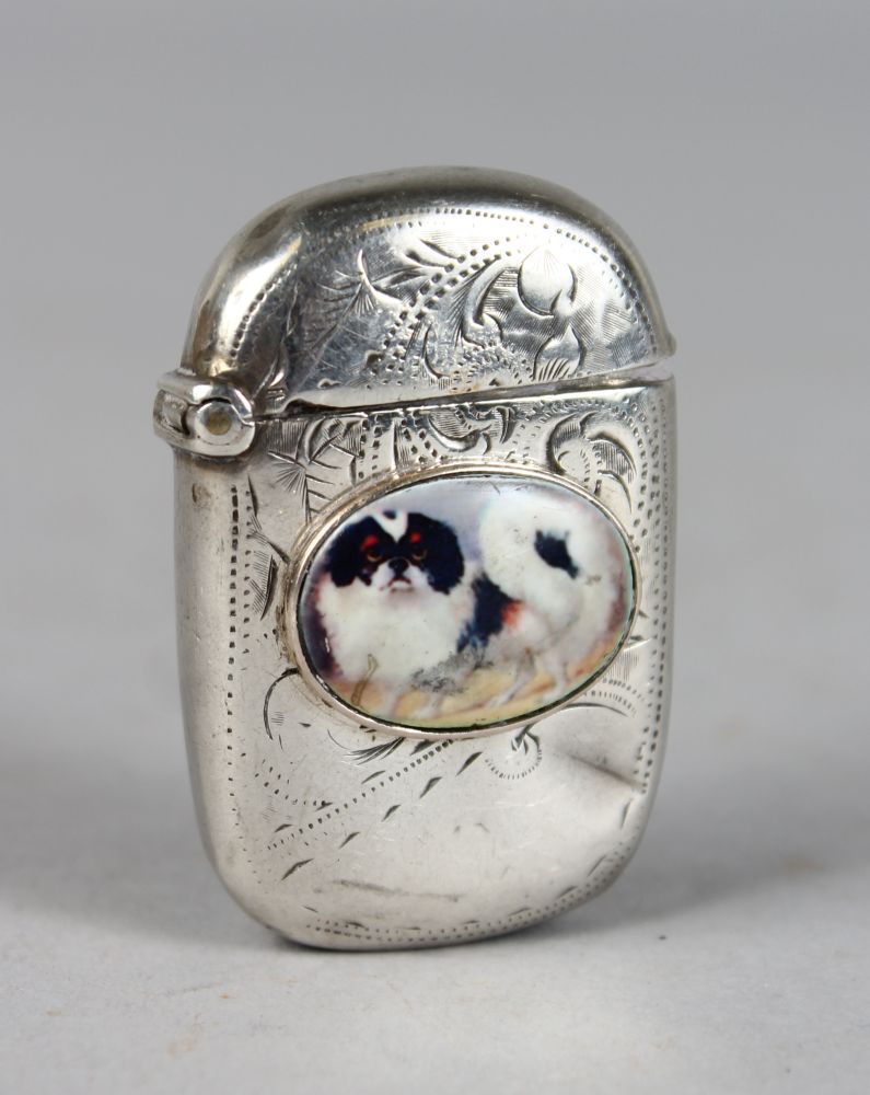 A VICTORIAN ENGRAVED VESTA, Birmingham, set with an oval of dogs. - Image 2 of 2