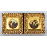 A PAIR OF 19TH CENTURY CONTINENTAL CIRCULAR OILS on metal. 3ins diameter, in gilt frame.