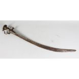 A 19TH CENTURY INDIAN TALWAR, with steel hilt and curving blade. 3ft long.