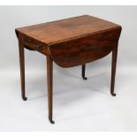 A GEORGIAN MAHOGANY PEMBROKE TABLE, with folding flaps and end drawer, supported on tapering legs