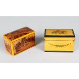 TWO VICTORIAN HAND PAINTED PLAYING CARD BOXES.