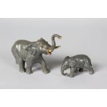 TWO LEAD TOY ELEPHANTS.