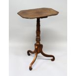 A SMALL 19TH CENTURY TRIPOD TABLE, the top with canted corners, on centre turned pillar. 2ft 4ins