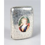 A VICTORIAN ENGRAVED CIGARETTE CASE, Birmingham 1897, set with an oval of a lady.