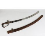 A 1796 PATTERN LIGHT CAVALRY OFFICERS SWORD, with wire band, wooden grip, curved steel knuckle