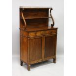 A GOOD SMALL REGENCY ROSEWOOD BRASS INLAID CHIFFONIER, the back with brass grill, single shelf and S