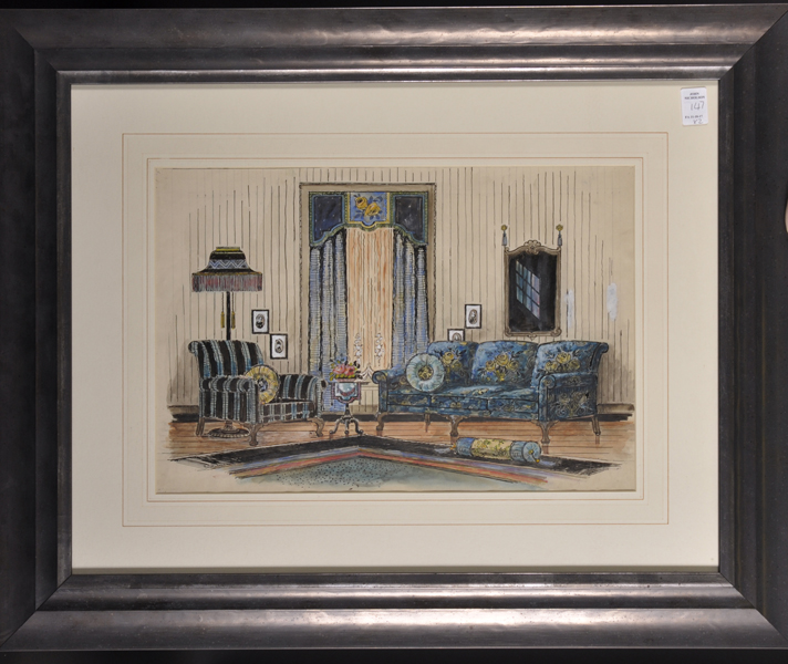 W... H... C... B... (20th Century) British. The Interior of a Drawing Room, Watercolour, Signed with - Image 4 of 6