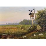 Charles Linden Potts (19th - 20th Century) British. "The Last Gleam, Filby, Norfolk", Oil on