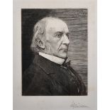 Alfred Till (19th Century) British. Portrait of William Ewart Gladstone (1809-1898), Etching, Signed