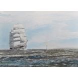 J... Davies-Broadhouse (20th Century) British. A Clipper in Full Sail, Watercolour, Signed, 9.5" x