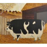 Norah Golden (20th Century) Australian. "Black & White Pig", Oil on Board, Signed with Initials, And