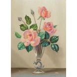 Alexander Wilson (20th Century) British. Still Life of Roses in a Glass Vase, Oil on Board,