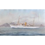 Luca Papaluca (1890-1934) Italian. "M.L.KIHNA. L.Y.C.", a Yacht off Naples, Gouache, Signed and