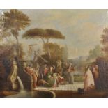 After Nicolas Lancret (1690-1743) French. Elegant Figures on a Terrace, Oil on Canvas, 25" x 30".