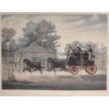 After James Pollard (1792-1867) British. "Mail Coach by Moonlight", Engraved by G. Hunt, 12.5" x