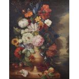 K... Bartle (20th Century) British. Still Life of Flowers in an Urn, Oil on Canvas, Signed, 18" x