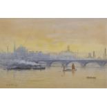 A... D... Young (19th - 20th Century) British. "Battersea Bridge, Evening", Watercolour, Signed, and