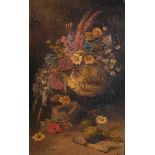 E... Coriolles (19th Century) French. Still Life of Flowers in a Basket, Oil on Canvas, Indistinctly