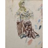 19th Century Spanish School. Sketch of a Seated Young Girl, Watercolour, 10" x 8".