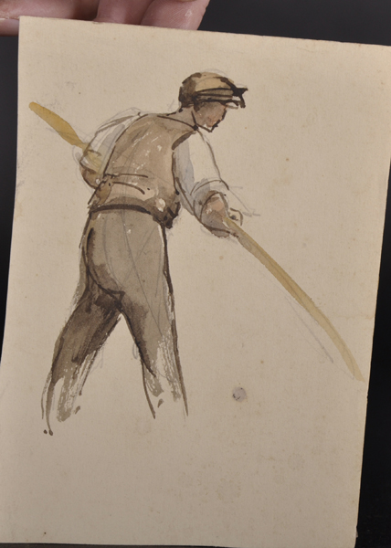 Circle of George Clausen (1852-1944) British. Sketches of a Man Fishing, Watercolour, Unframed, 9. - Image 5 of 7