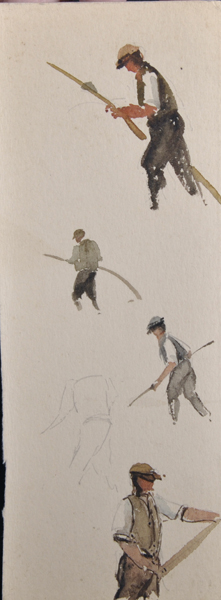 Circle of George Clausen (1852-1944) British. Sketches of a Man Fishing, Watercolour, Unframed, 9.