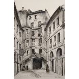 Ian Strang (1886-1952) British. "The Cour du Dragon, Paris", Pen and Wash, Signed, and Inscribed