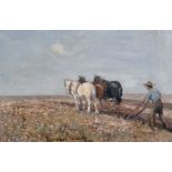 Joseph Denovan Adam (c.1870-c.1935) British. A Plough Team at Work, Oil on Canvas, Signed, 8" x