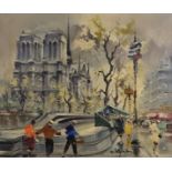 Maurice Legendre (20th Century) French. "Notre Dame de Quai Montebello", Oil on Canvas, Signed,