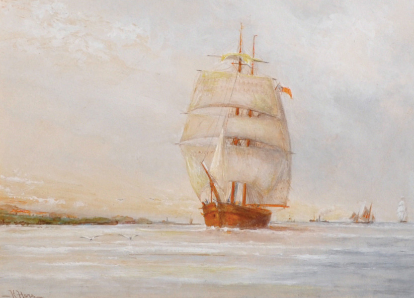 G... K... Hore (19th Century) British. 'In Full Sail", Watercolour, Signed, 5" x 7".