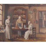 Anne-Marie Feuchere (19th - 20th Century) French. A Kitchen Interior, with Figures, Oil on Canvas,