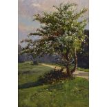 Frederick Golden Short (1863-1936) British. A Landscape, with a Blossom Tree, Oil on Board, Signed