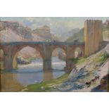 Alfred John Billinghurst (1880-1963) British. "Toledo", a River Landscape, with the Toledo Bridge,