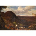 William Linnell (1826-1906) British. A Mountainous Landscape, with a Drover and Cattle, and