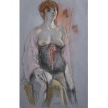 Odette Lepeltier (1914-2006) French. A Study of a Partly Disrobed Model, Gouache, with Studio Stamp,