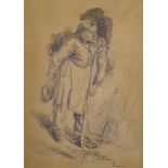 Ilya Efimovich Repin (1844-1930) Russian. A Preparatory Sketch of a Hunchbacked Boy on Crutch,