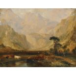 Circle of William McEvoy (act.1858-1880) British. A Highland River Landscape, with Cattle, Oil on