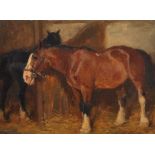 John Atkinson (1863-1924) British. Horses in a Stable Interior, Oil on Canvas, Signed and Dated