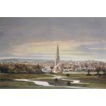 Richard M... Bolton (1950- ) British. "Olney, Northamptonshire", a View of the Town, with the Church