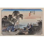 19th Century Japanese School. A Coastal Scene, Print, Unframed, 3.25" x 5", together with another