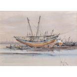 David Howell (20th - 21st Century) British. "Jeddah, Boat Building", Watercolour, Signed, 6.75" x