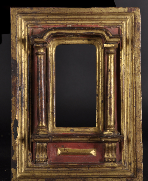 Early 19th Century Italian School. A Carved Giltwood and Red Painted Temple Frame, 5" x 2.75", and