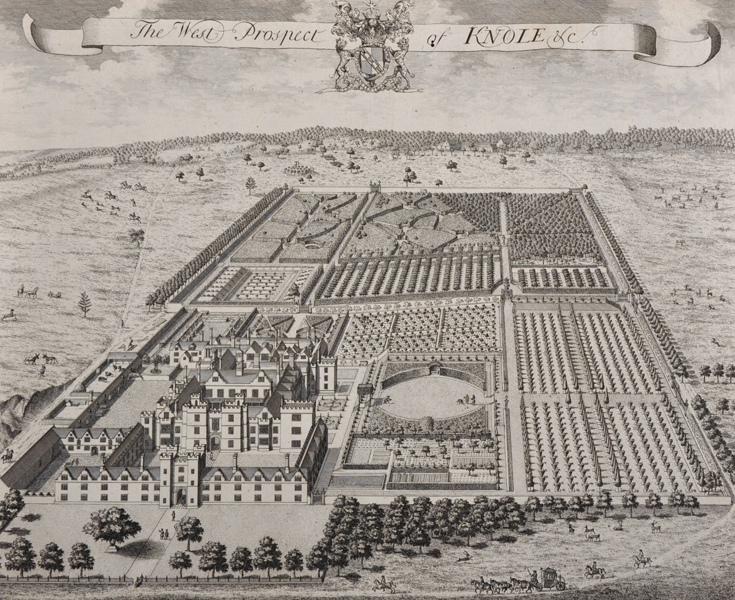 After Thomas Badeslade (c.1719-1750) British. "The West Prospect of Knole", Engraved by John